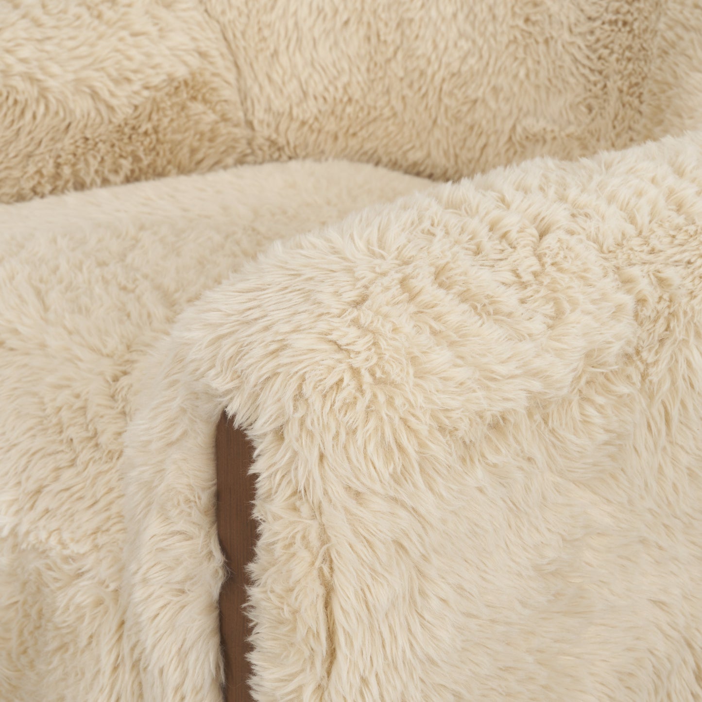 Huntley Cream Faux Fur Fabric Swivel Accent Chair