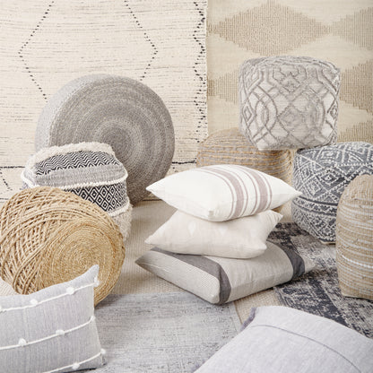 Calvert 8x10 Gray Cotton Hand Woven Diamond Patterned Rug