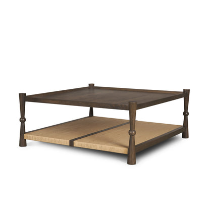 Bondi 42" Dark Brown Wood w/ Paper Rope Shelf Square Coffee Table