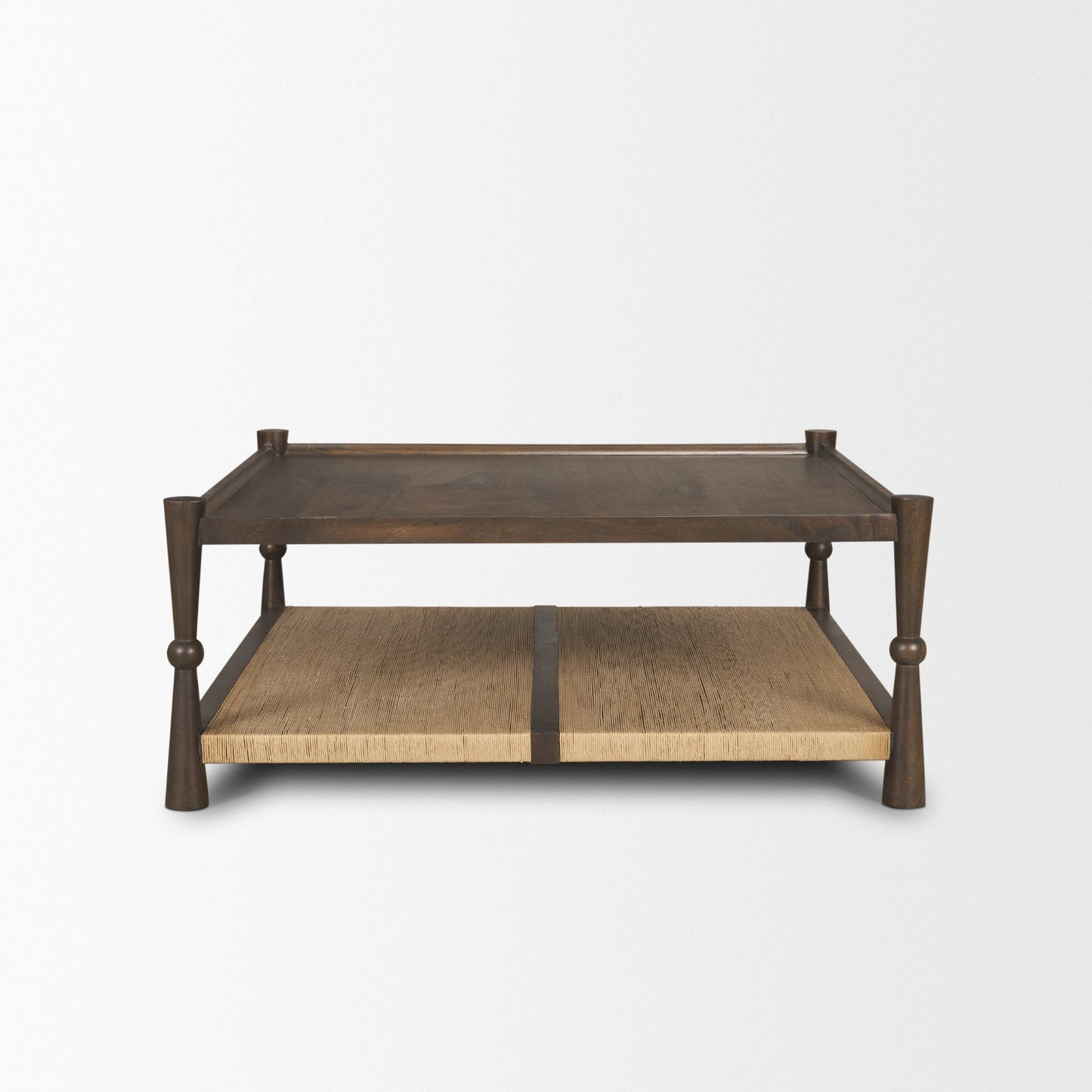 Bondi 42" Dark Brown Wood w/ Paper Rope Shelf Square Coffee Table