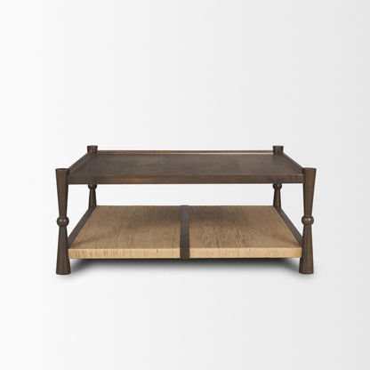 Bondi 42" Dark Brown Wood w/ Paper Rope Shelf Square Coffee Table