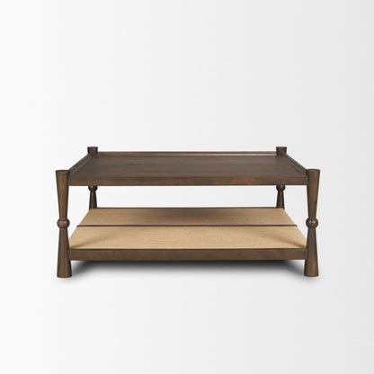 Bondi 42" Dark Brown Wood w/ Paper Rope Shelf Square Coffee Table