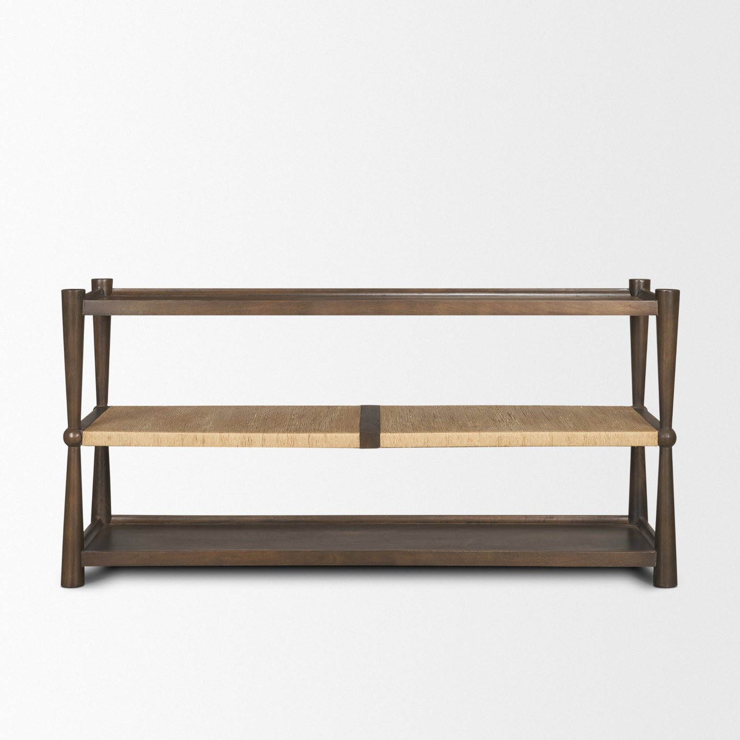 Bondi Dark Brown Wood w/ Paper Rope Shelf Console Table