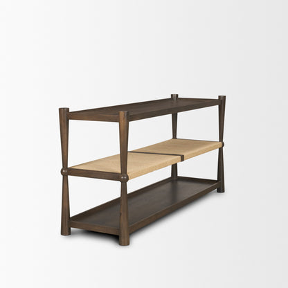 Bondi Dark Brown Wood w/ Paper Rope Shelf Console Table