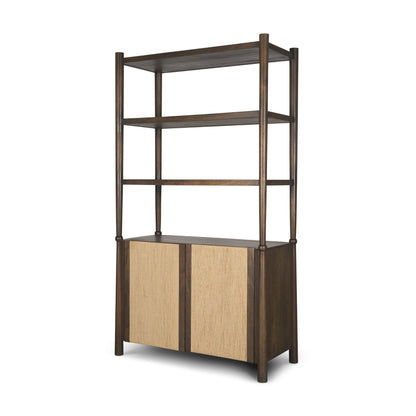 Bondi 2 Door Open Dark Brown Wood w/ Paper Rope Shelving Unit