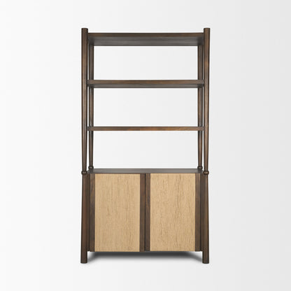 Bondi 2 Door Open Dark Brown Wood w/ Paper Rope Shelving Unit