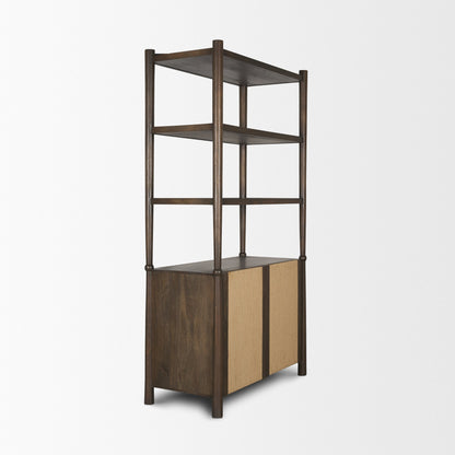 Bondi 2 Door Open Dark Brown Wood w/ Paper Rope Shelving Unit
