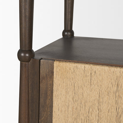 Bondi 2 Door Open Dark Brown Wood w/ Paper Rope Shelving Unit