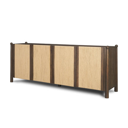 Bondi 85" Dark Brown Wood w/ Paper Rope 4 Door Closed Sideboard
