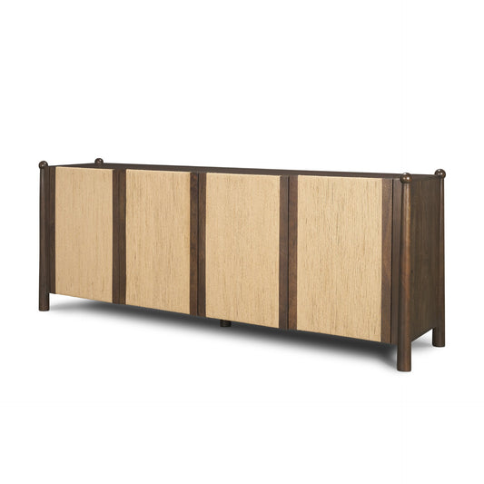Bondi 85" Dark Brown Wood w/ Paper Rope 4 Door Closed Sideboard
