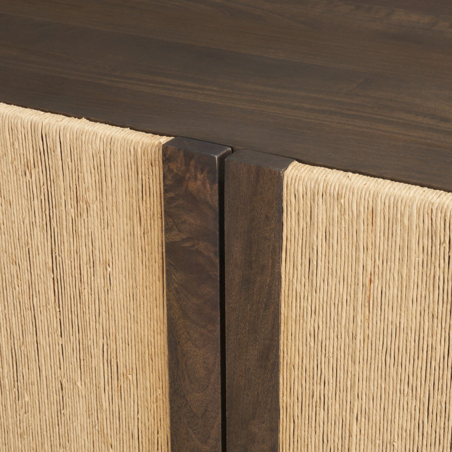 Bondi 85" Dark Brown Wood w/ Paper Rope 4 Door Closed Sideboard