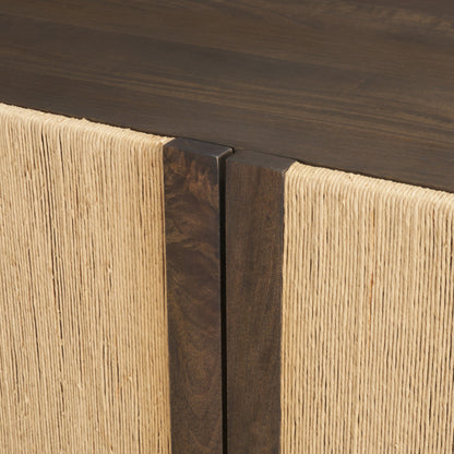 Bondi 85" Dark Brown Wood w/ Paper Rope 4 Door Closed Sideboard