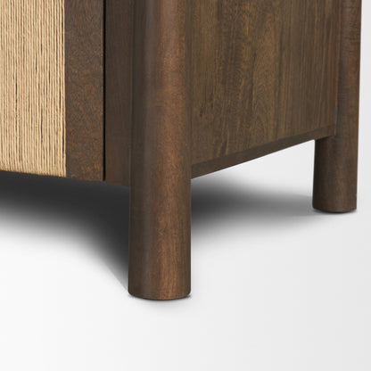 Bondi 85" Dark Brown Wood w/ Paper Rope 4 Door Closed Sideboard