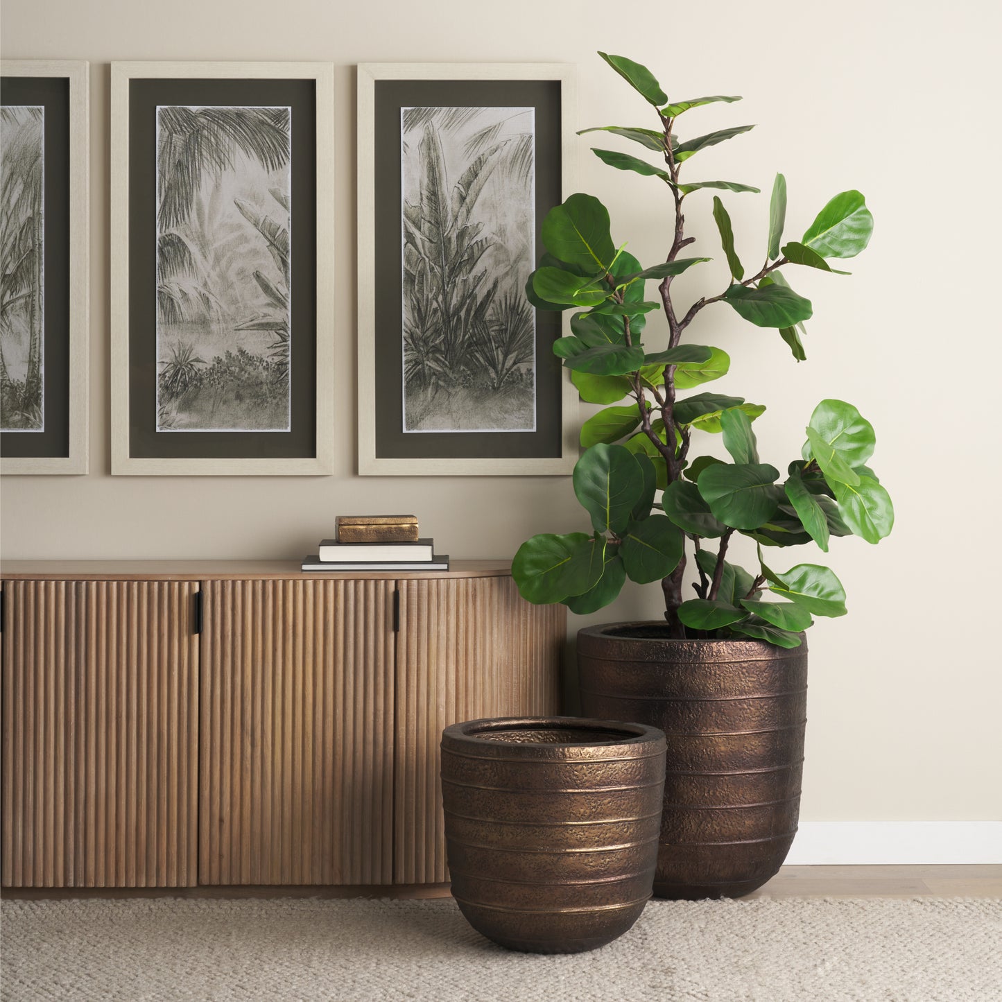 Aivana Large Antiqued Gold Metal Floor Vase