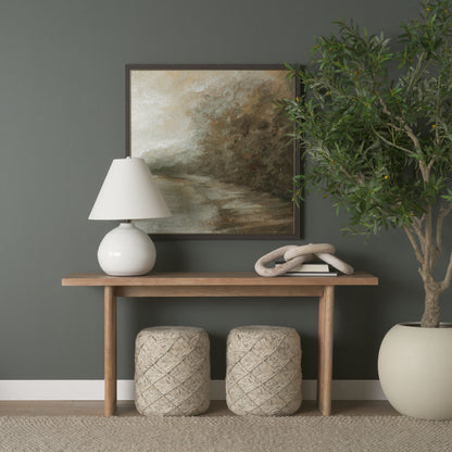 Esfera 17.7L x 15.7W x 15.7H Beige Chevron Woven Round Pouf