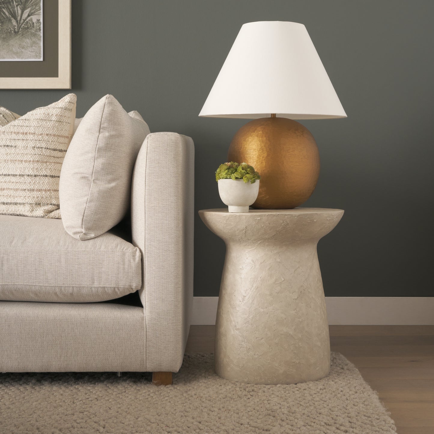 Mesa Round Stone Finish Pillar Accent Table