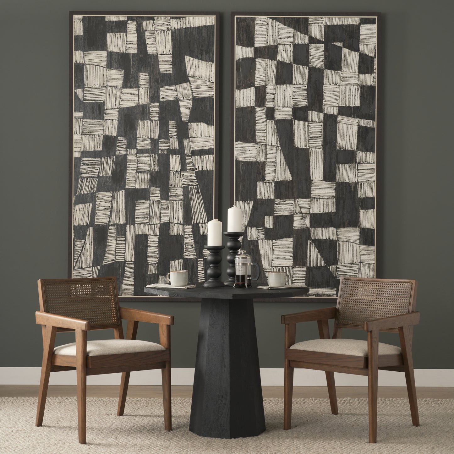 Reid Framed Brown Cane Cream Fabric Dining Armchair