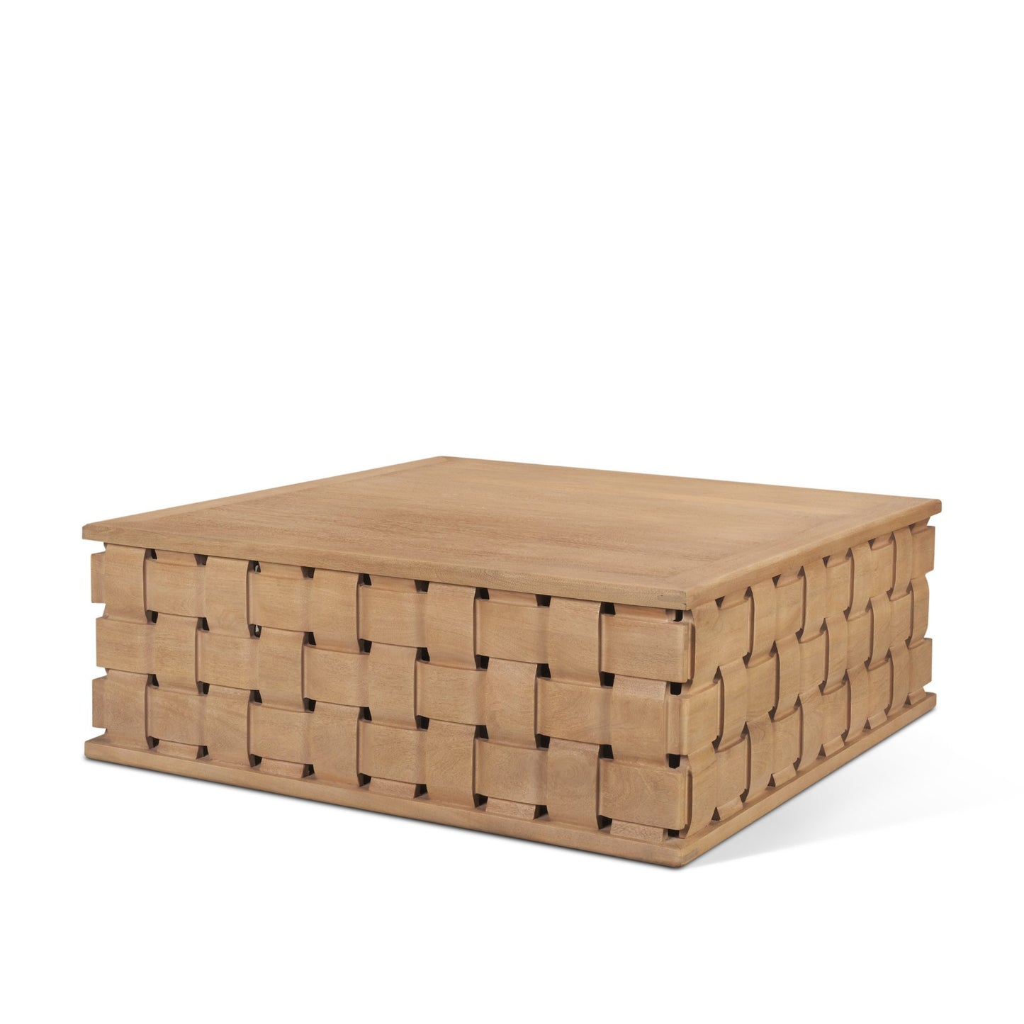 Trellyn 48" Light Brown Wood w/ Carved Woven Base Square Coffee Table