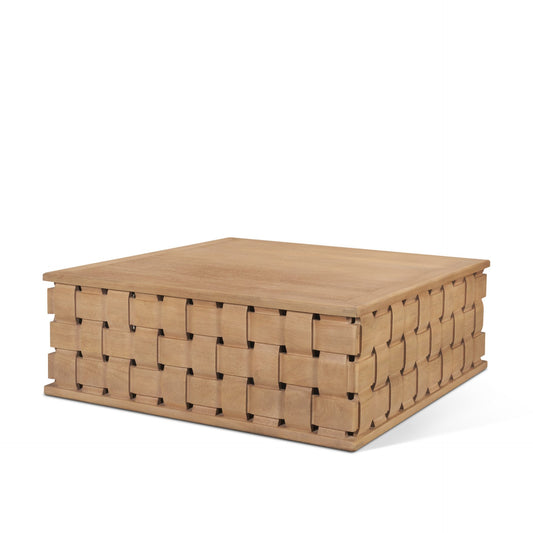 Trellyn 48" Light Brown Wood w/ Carved Woven Base Square Coffee Table