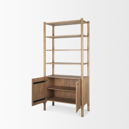 Phil Light Brown Wood 2 Door 3 Shelves Open Shelving Unit