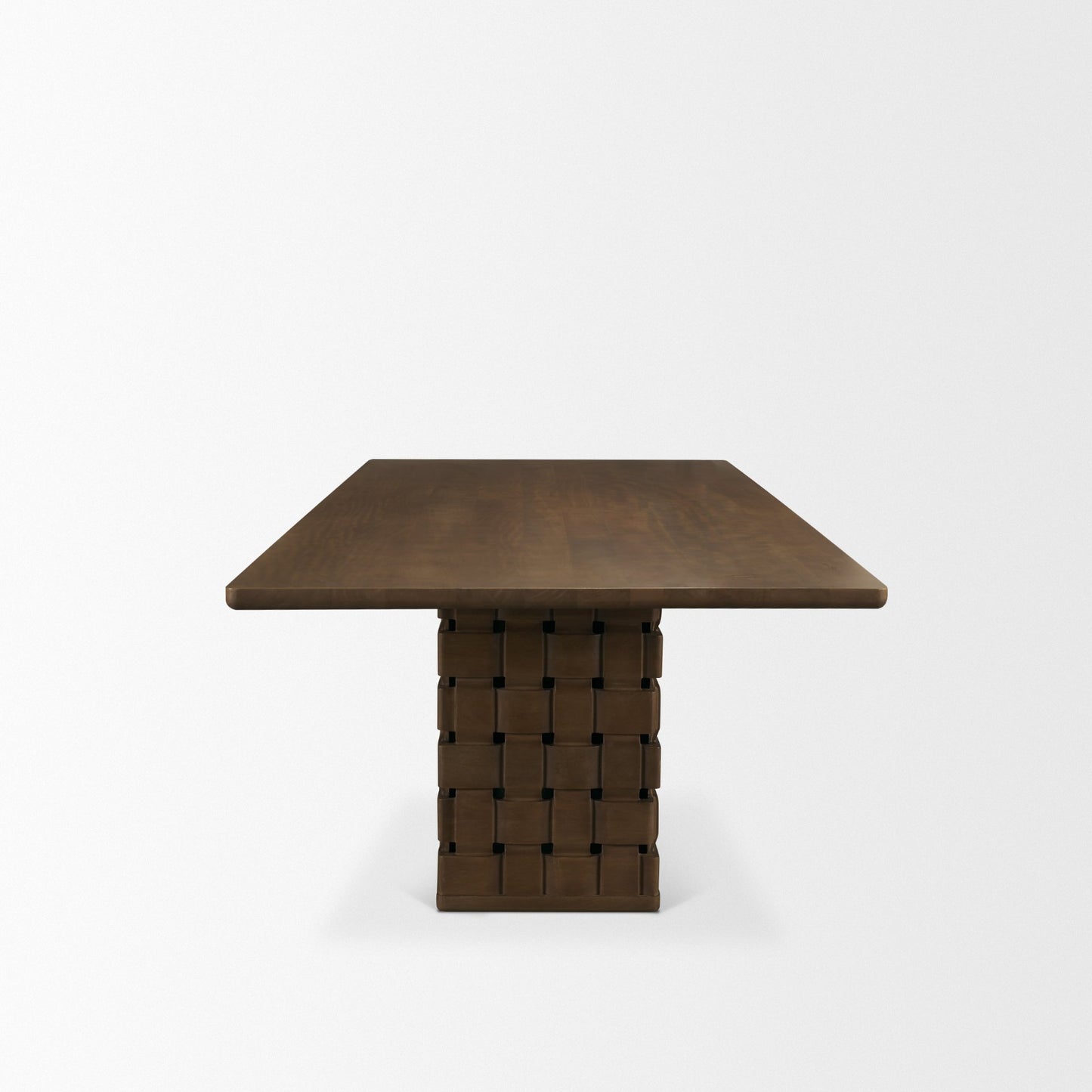Trellyn 94" Dark Brown Solid Wood Carved Woven Base Rectangular Dining Table