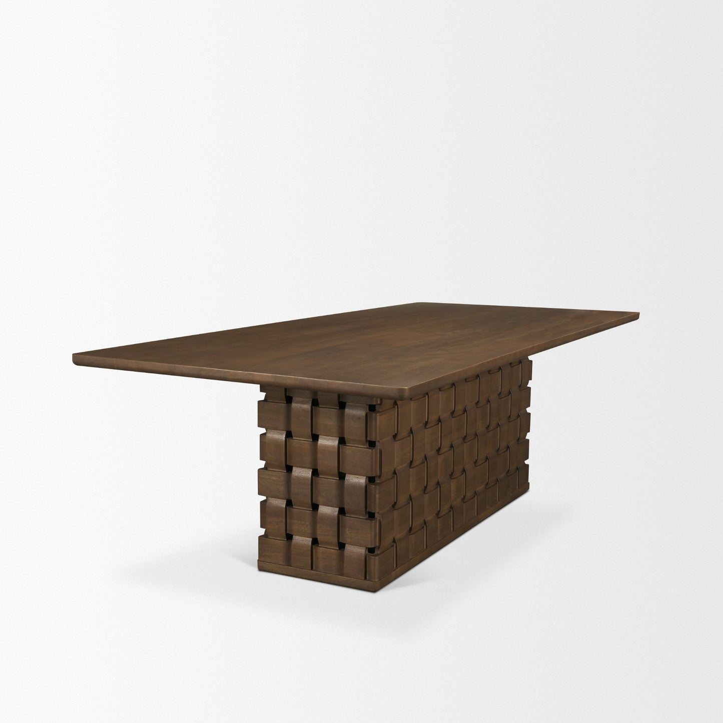 Trellyn 94" Dark Brown Solid Wood Carved Woven Base Rectangular Dining Table
