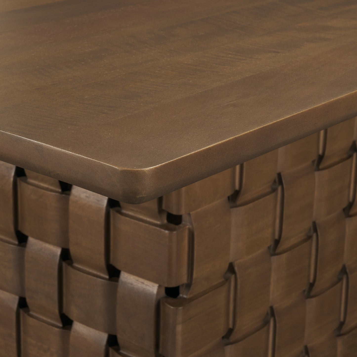 Trellyn 94" Dark Brown Solid Wood Carved Woven Base Rectangular Dining Table