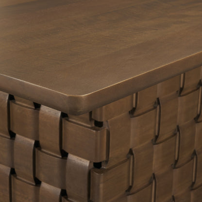 Trellyn 94" Dark Brown Solid Wood Carved Woven Base Rectangular Dining Table