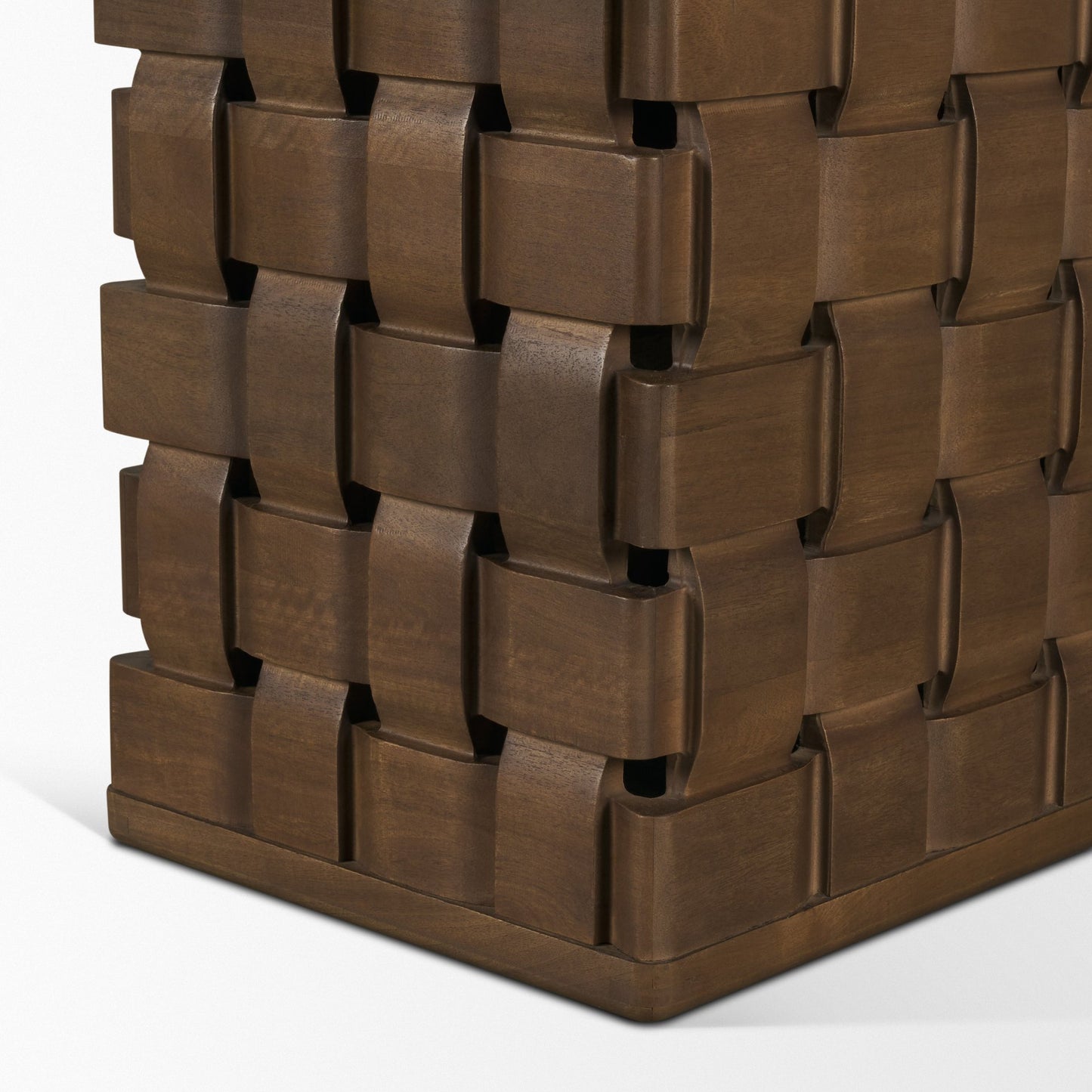 Trellyn 94" Dark Brown Solid Wood Carved Woven Base Rectangular Dining Table