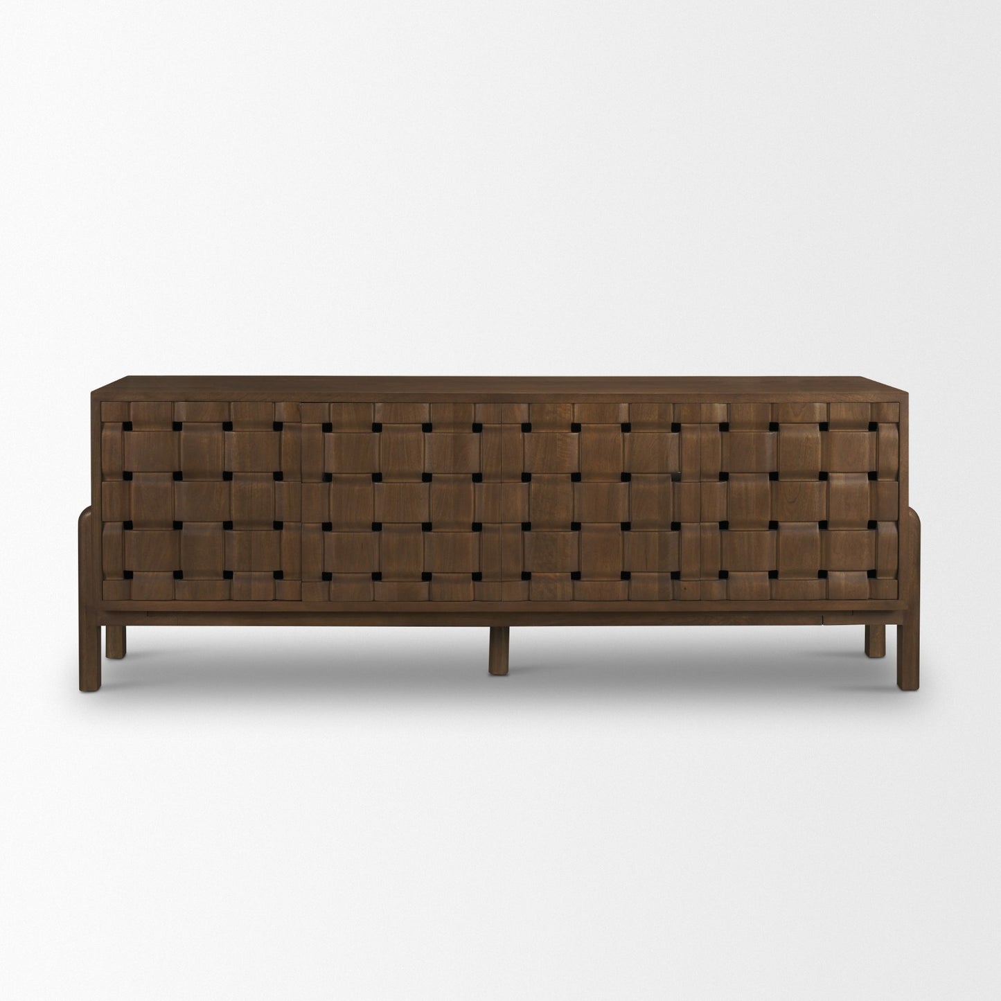 Aria Dark Brown Solid Wood 4-Door w/ Carved Woven Doors Closed Sideboard