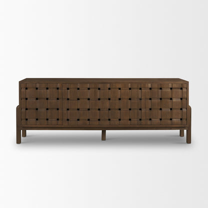 Aria Dark Brown Solid Wood 4-Door w/ Carved Woven Doors Closed Sideboard