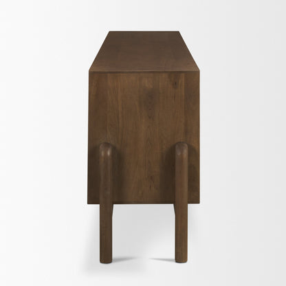Aria Dark Brown Solid Wood 4-Door w/ Carved Woven Doors Closed Sideboard