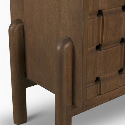 Aria Dark Brown Solid Wood 4-Door w/ Carved Woven Doors Closed Sideboard