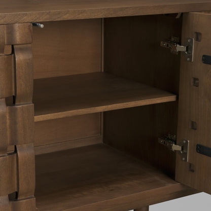 Aria Dark Brown Solid Wood 4-Door w/ Carved Woven Doors Closed Sideboard