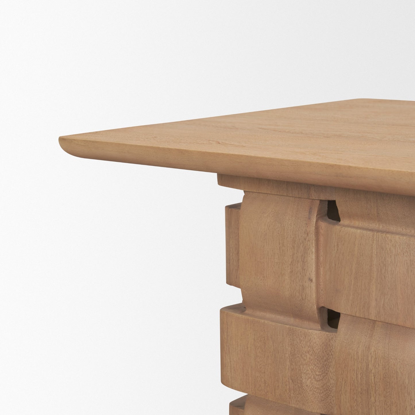 Trellyn Light Brown Wood w/ Carved Woven Base Square Accent Table