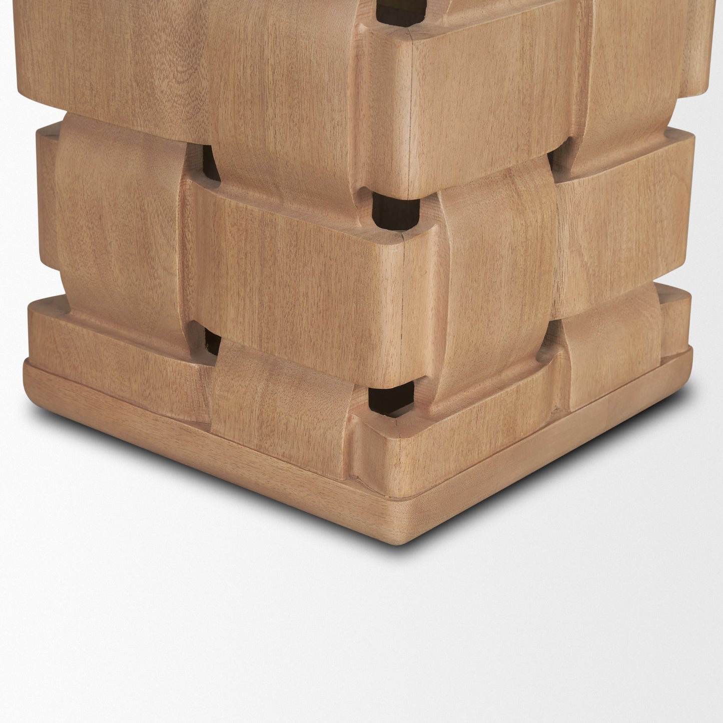 Trellyn Light Brown Wood w/ Carved Woven Base Square Accent Table