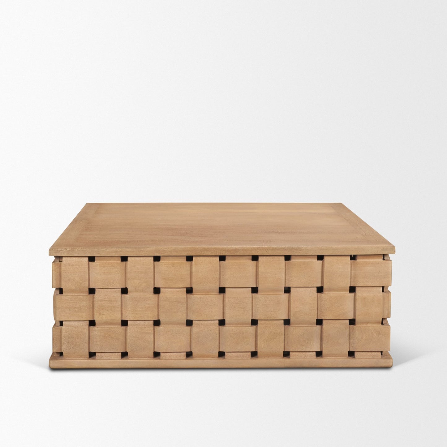 Trellyn 48" Light Brown Wood w/ Carved Woven Base Square Coffee Table