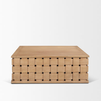 Trellyn 48" Light Brown Wood w/ Carved Woven Base Square Coffee Table