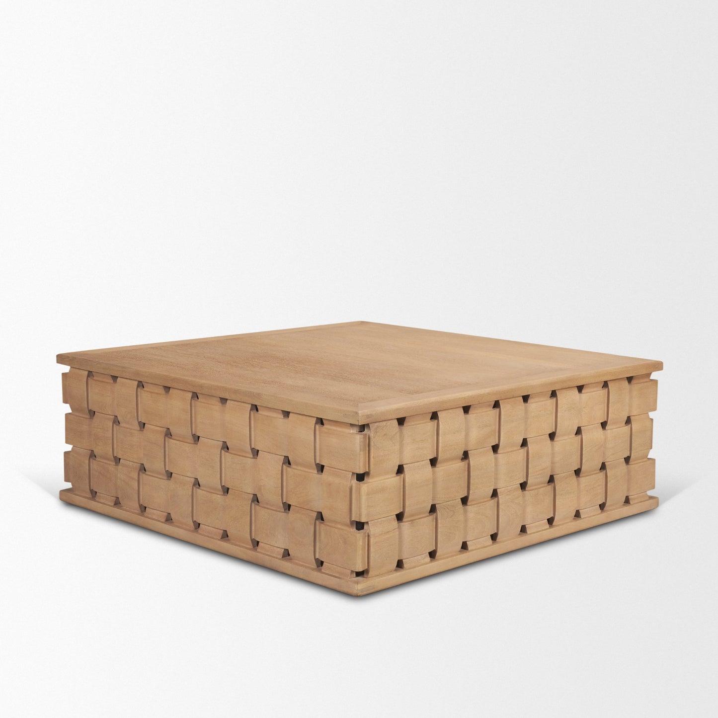 Trellyn 48" Light Brown Wood w/ Carved Woven Base Square Coffee Table