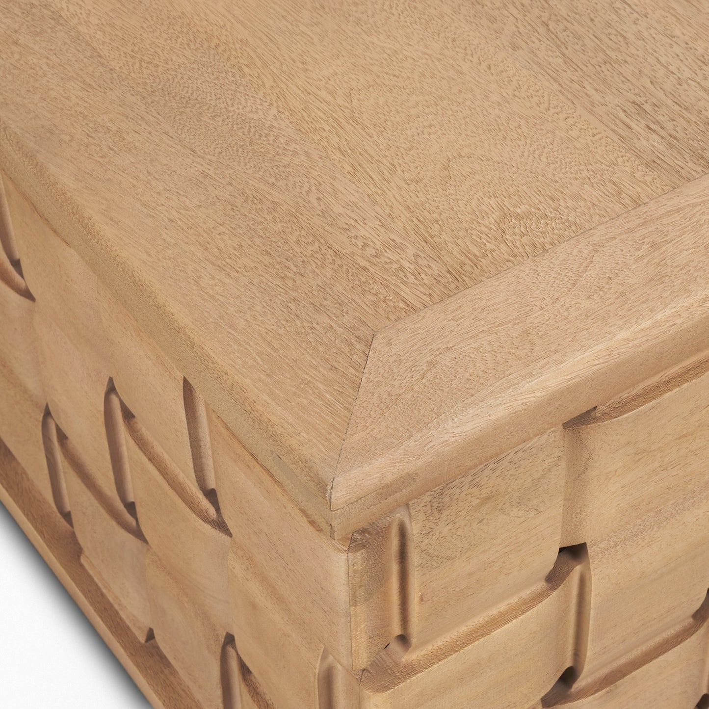 Trellyn 48" Light Brown Wood w/ Carved Woven Base Square Coffee Table