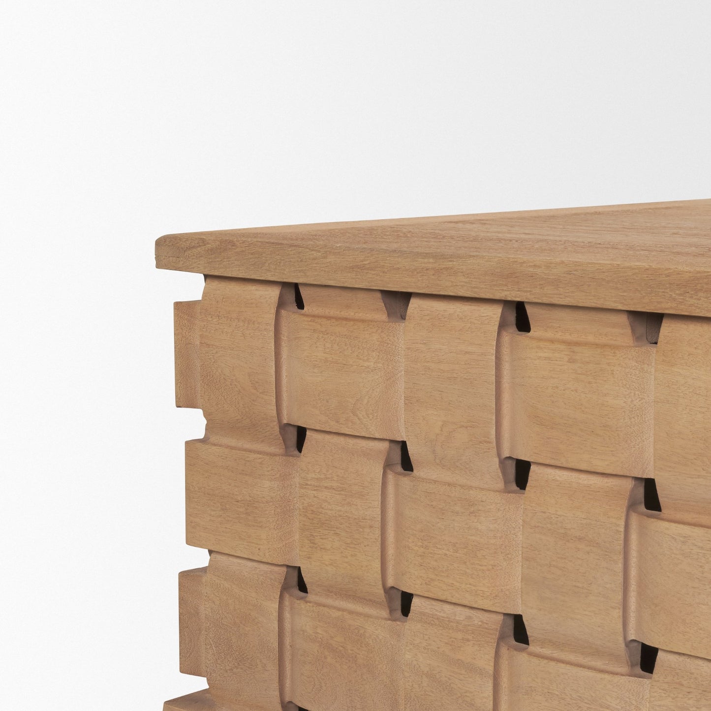 Trellyn 48" Light Brown Wood w/ Carved Woven Base Square Coffee Table