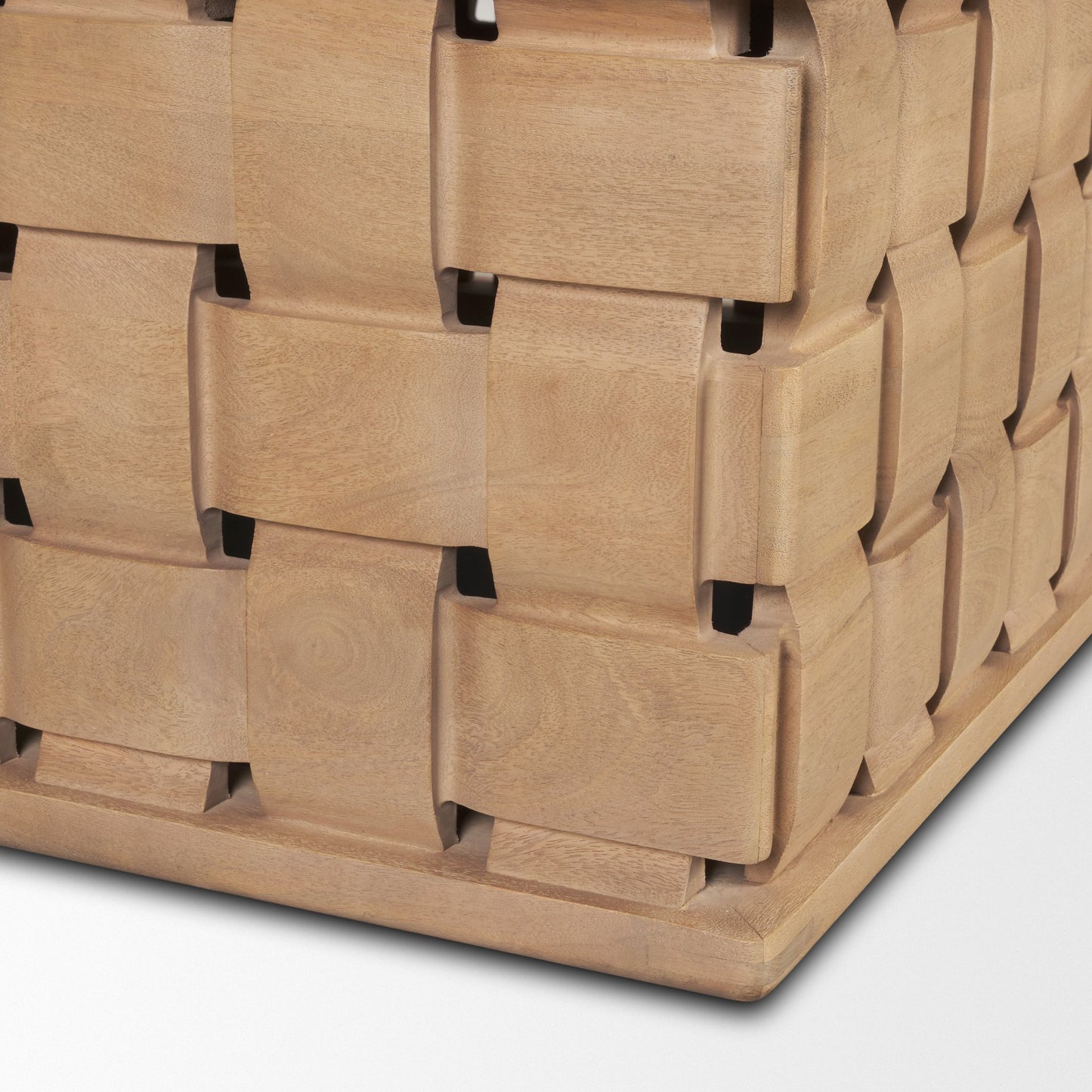 Trellyn 48" Light Brown Wood w/ Carved Woven Base Square Coffee Table