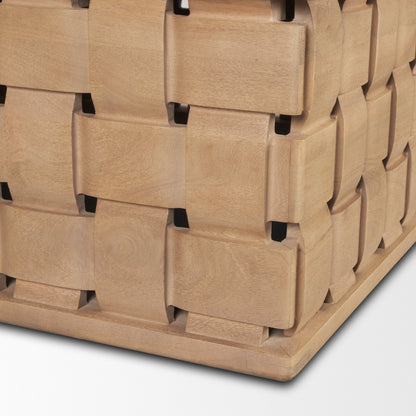 Trellyn 48" Light Brown Wood w/ Carved Woven Base Square Coffee Table