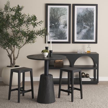 Maxwell 32" Round Black-Brown Wood w/ Black Metal Pedestal Bistro Table