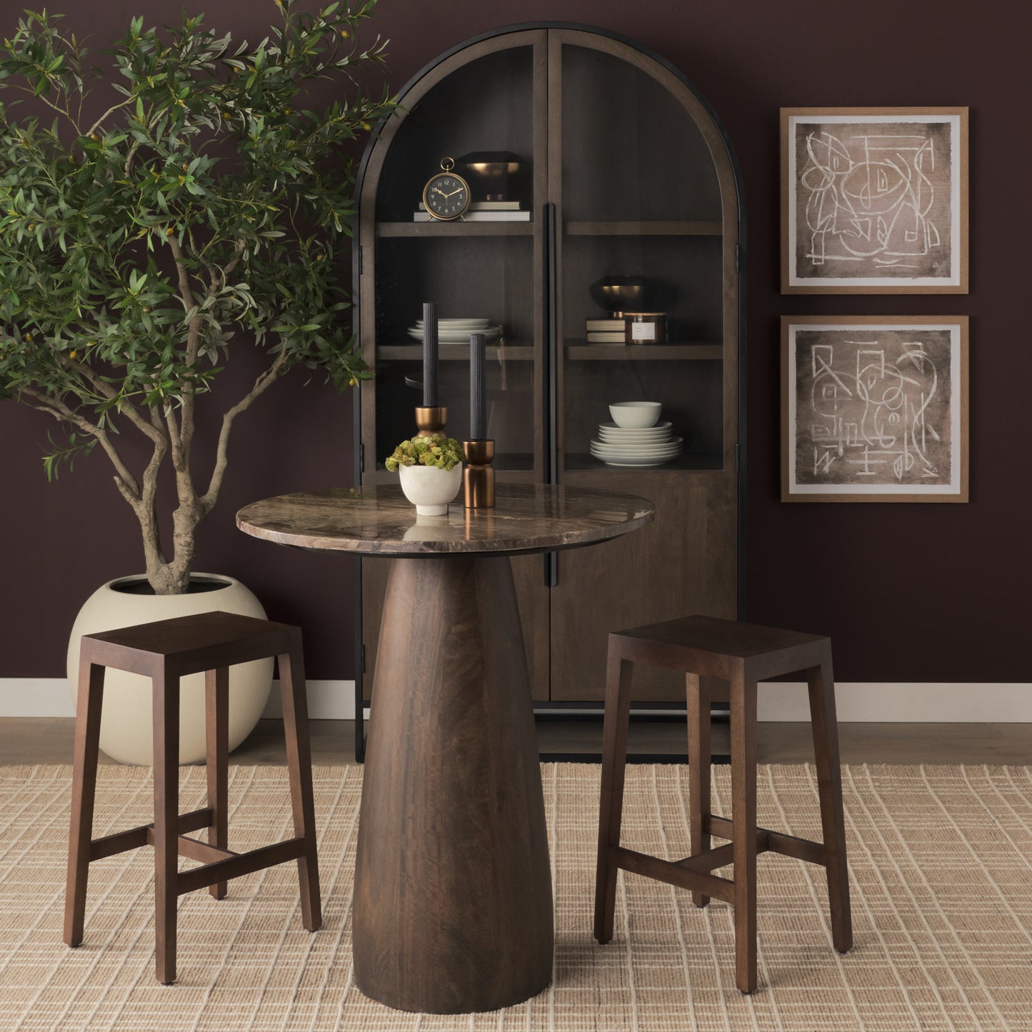 Colony Medium-Dark Brown Solid Wood Counter Stool
