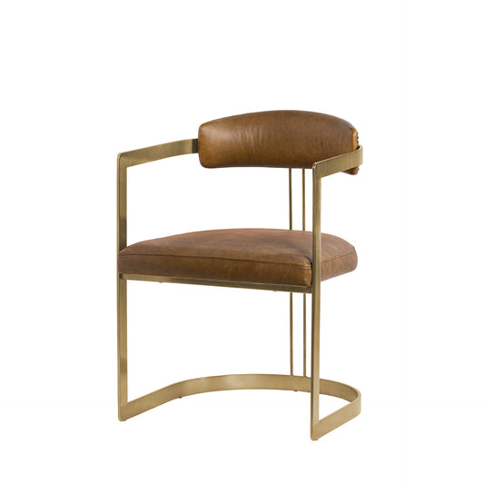 Hollyfield I Brown Leather Seat Gold Iron Frame Dining Chair