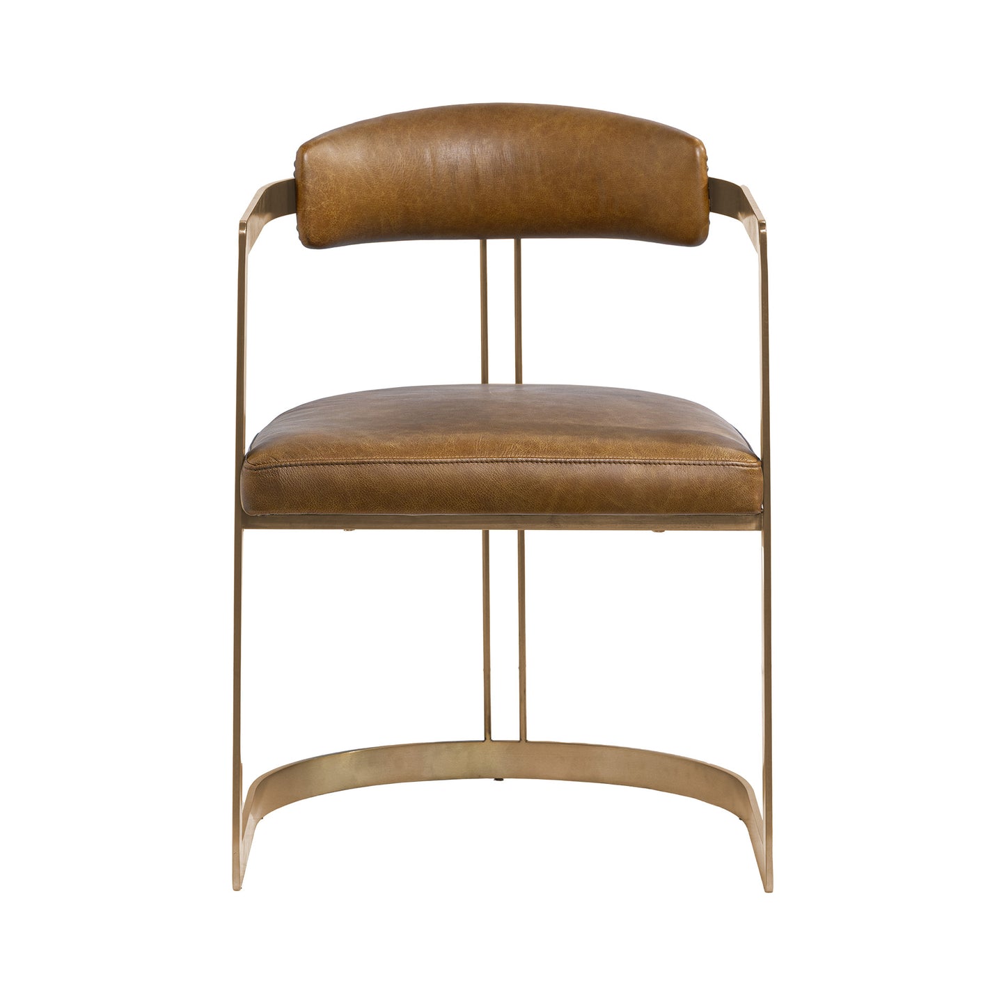 Hollyfield I Brown Leather Seat Gold Iron Frame Dining Chair