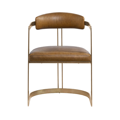 Hollyfield I Brown Leather Seat Gold Iron Frame Dining Chair