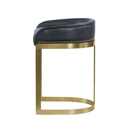Hollyfield II Black Leather Seat Gold Metal Base Counter Stool