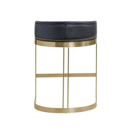 Hollyfield II Black Leather Seat Gold Metal Base Counter Stool
